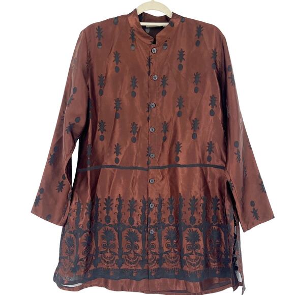 Vtg 90s Chico's Design Tunic Button Top Sz 2 Boho Sheer Burnout Whimsigoth Art - Picture 1 of 12